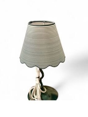 Striped Scallop Edge Table Lamp - Green & Cream